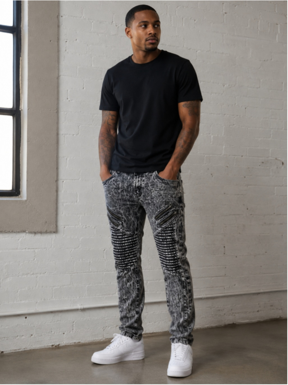 Trill Nation Slim Jeans Grey Black Moto Biker Denim Men’s Waist 34